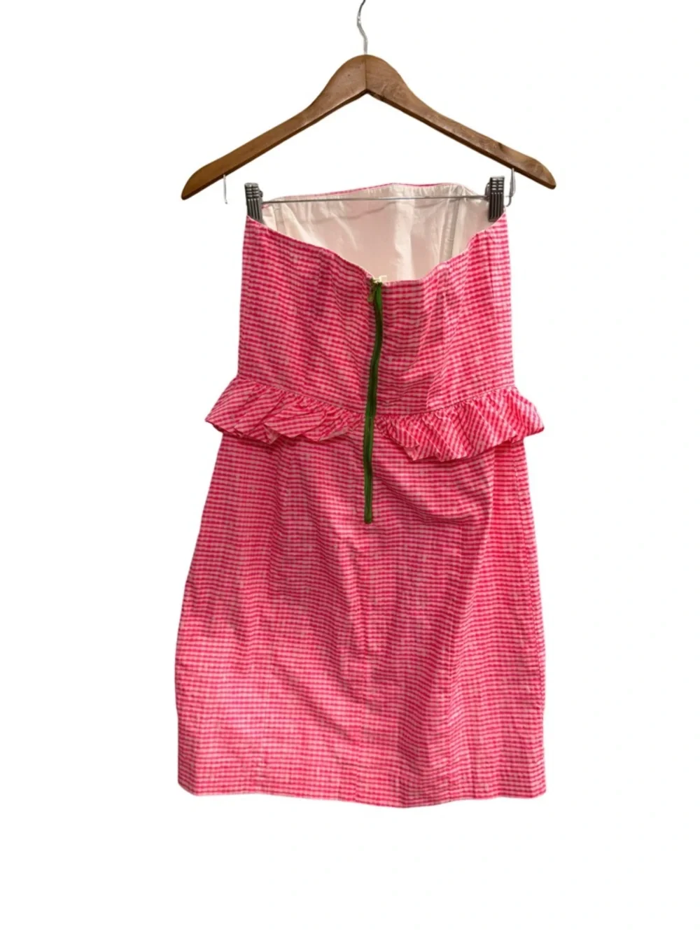 Lilly Pulitzer Lowe Strapless Dress Fiesta Pink Pretty Gingham Strapless Ruffle - Picture 3 of 6